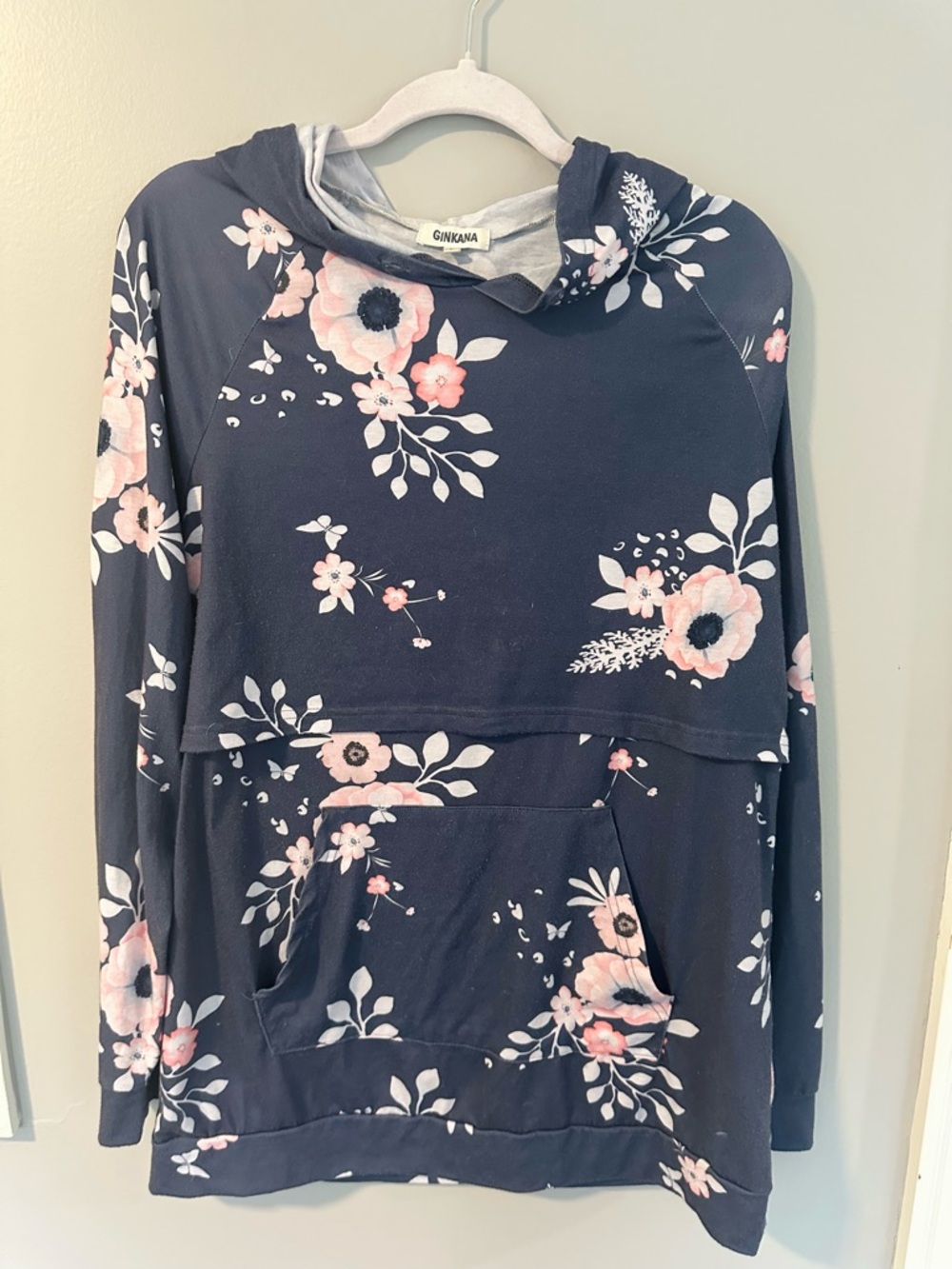(3) Nursing Hooded Long Sleeve Tops in Coral Pink, Teal & Floral - Picture 15 of 15